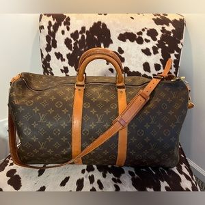 Preloved Louis Vuitton brown monogram keepall bandouliere 55 with strap!